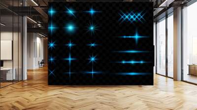 Glow effect. Blue glowing particles, stars. Vector illustration. Wall mural