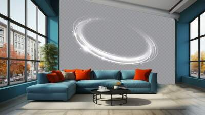 Glowing white spiral. Speed ​​abstract lines effect. Rotating shiny rings. Glowing circular lines. Glowing ring trail. Vector.	 Wall mural