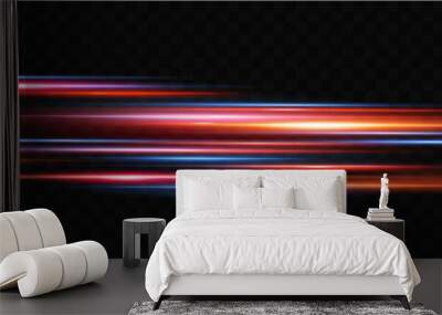 Light effect of neon lines movement.Horizontal lines. Speed ​​effect on a transparent background.lines of light, speed and movement.	 Wall mural