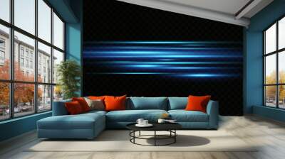 Motion light effect for banners. Blue lines. The effect of speed on a blue background. Red lines of light, speed and movement. Vector lens flare. Wall mural