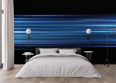 Motion light effect for banners. Blue lines. The effect of speed on a blue background. Wall mural