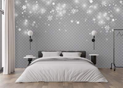 Sparkling particles of fairy dust stars, snowflakes, snow, christmas. Wall mural