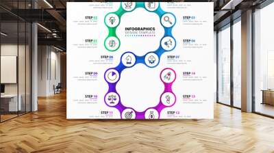 Infographic design template. Creative concept with 14 steps Wall mural