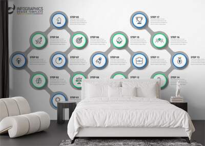 Infographic design template. Timeline concept with 17 steps Wall mural