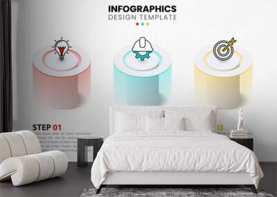 Infographic template with icons and 3 options or steps. Column Wall mural