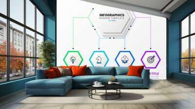 Infographic template with icons and 4 options or steps. Hexagon Wall mural