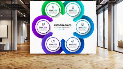 Infographic template with icons and 6 options or steps. Circle Wall mural