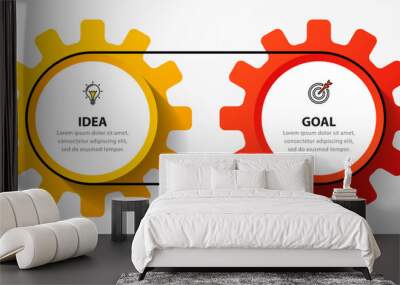 Infographic template. 2 gears connected by a rope. Vector Wall mural