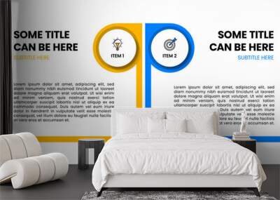 Infographic template. 2 items with icons and space for text Wall mural