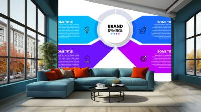 Infographic template. 4 banners connected to a circle in the middle Wall mural