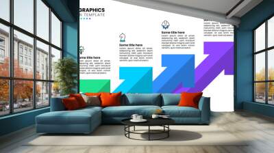 Infographic template. 4 growing arrows with icons Wall mural