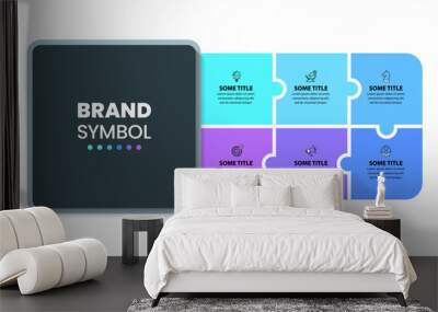 Infographic template. 6 connected squares with icons Wall mural