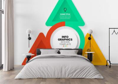 Infographic template. A triangle with 3 steps and a circle in the middle Wall mural