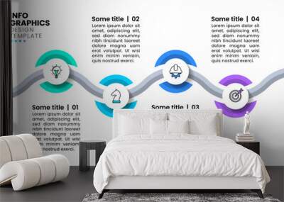 Infographic template. Abstract line with 4 connected circles Wall mural