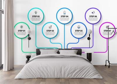 Infographic template. Abstract tree with circles and 7 steps Wall mural