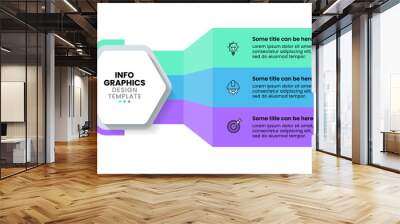 Infographic template. Hexagon with title and 3 connected steps Wall mural