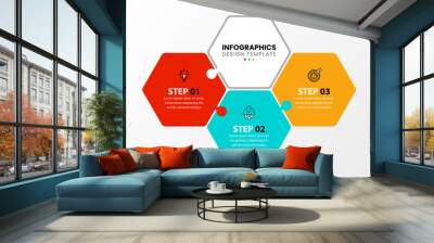 Infographic template. Hexagons with 3 steps and icons Wall mural