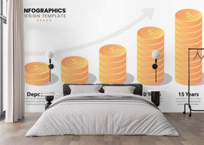 Infographic template. Investment concept with coins and 5 steps Wall mural