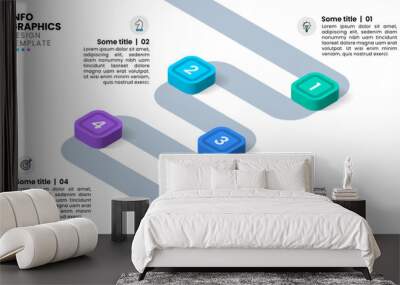 Infographic template. Isometric line with 4 steps Wall mural