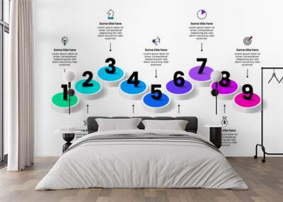 Infographic template. Isometric line with 9 steps and numbers Wall mural