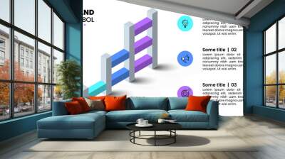 Infographic template. Isometric stairs with 3 steps Wall mural