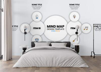 Infographic template. Mind map with 2 steps and 6 icons Wall mural