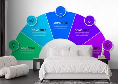 infographic template. Semicircle in 5 parts with text Wall mural