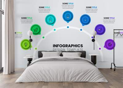 Infographic template. Semicircle with 7 steps and icons Wall mural