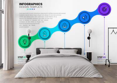 Infographic template. Stairs with icons and 5 steps Wall mural