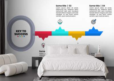 Infographic template. The key to success with 4 steps Wall mural