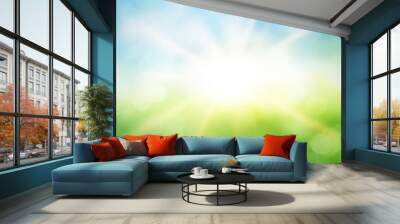 Abstract blurred background of nature.  Summer natural background with sunlight and rays.  The concept of the environment Wall mural