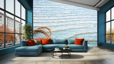 Blue wooden background and rope frame Wall mural