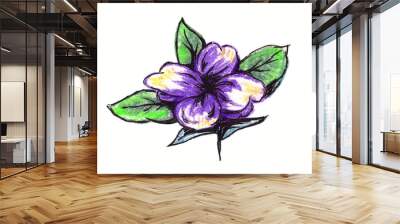 Illustration of a violet flower drawn naturally with pastel crayons. Wall mural