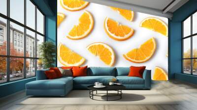 Orange fruit slices isolated on the white background Wall mural