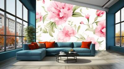 Classic watercolor design with soft pink and coral carnations, accented by elegant green leaves, creating a seamless and luxurious background Wall mural