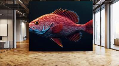 A highly detailed red snapper fish displayed against a dark backdrop highlighting its vibrant color and intricate texture Wall mural