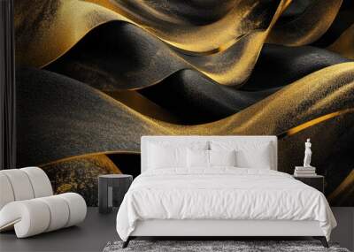 Abstract wave wallpaper featuring a striking gold and black design Crafted using advanced digital tools Wall mural