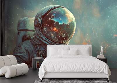 Astronaut on a mission captured in mixed media Wall mural