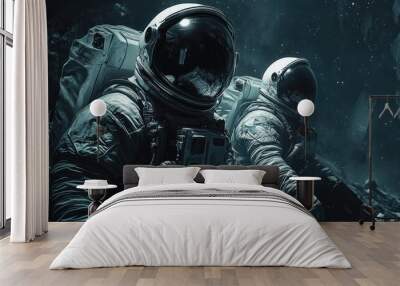 Astronauts in a dark environment Mixed media artwork Wall mural