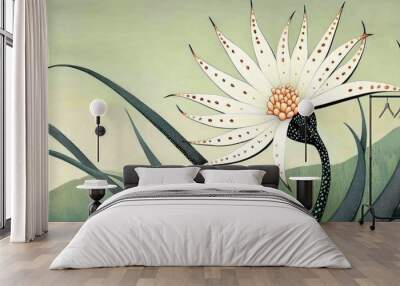 Close Up of Aloe Vera Flower Against a Green Background Wall mural