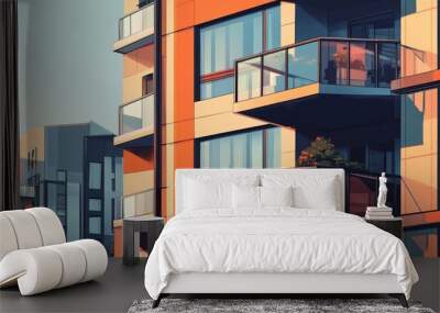 Contemporary apartment buildings featuring windows and balconies showcasing a modern multi unit residential complex with outdoor amenities Mixed media Wall mural