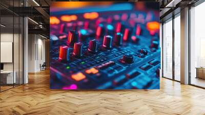 Digital audio mixing console in a studio setting with selective focus Wall mural