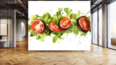 Eggplant tomato and green salad drizzled with soy sauce Wall mural