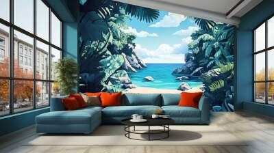 Exquisite tropical vacation destination featuring a white sandy beach stunning rock formations and a crystal clear ocean Surrounded by lush rainforest it s an ideal retreat for travel enthusiasts Wall mural