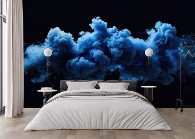 Isolated blue cloud resembling ink or smoke on white and black backgrounds Rorschach test Wall mural