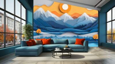 Mountain landscape featuring a natural water mist background, Mountain landscape with natural mist background Wall mural