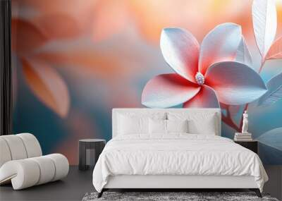 Plumeria against a softly blurred backdrop Frangipani flower with a soft focus background Wall mural