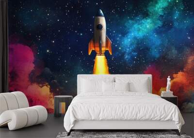 Rocket launching through the cosmos Mixed media artwork Wall mural