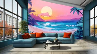 Sandy beach by the sea Coastal sandy beach scene Wall mural