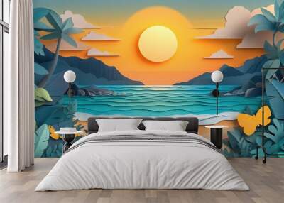 Serene sandy shore along the coastline Calm sandy beach by the ocean Wall mural